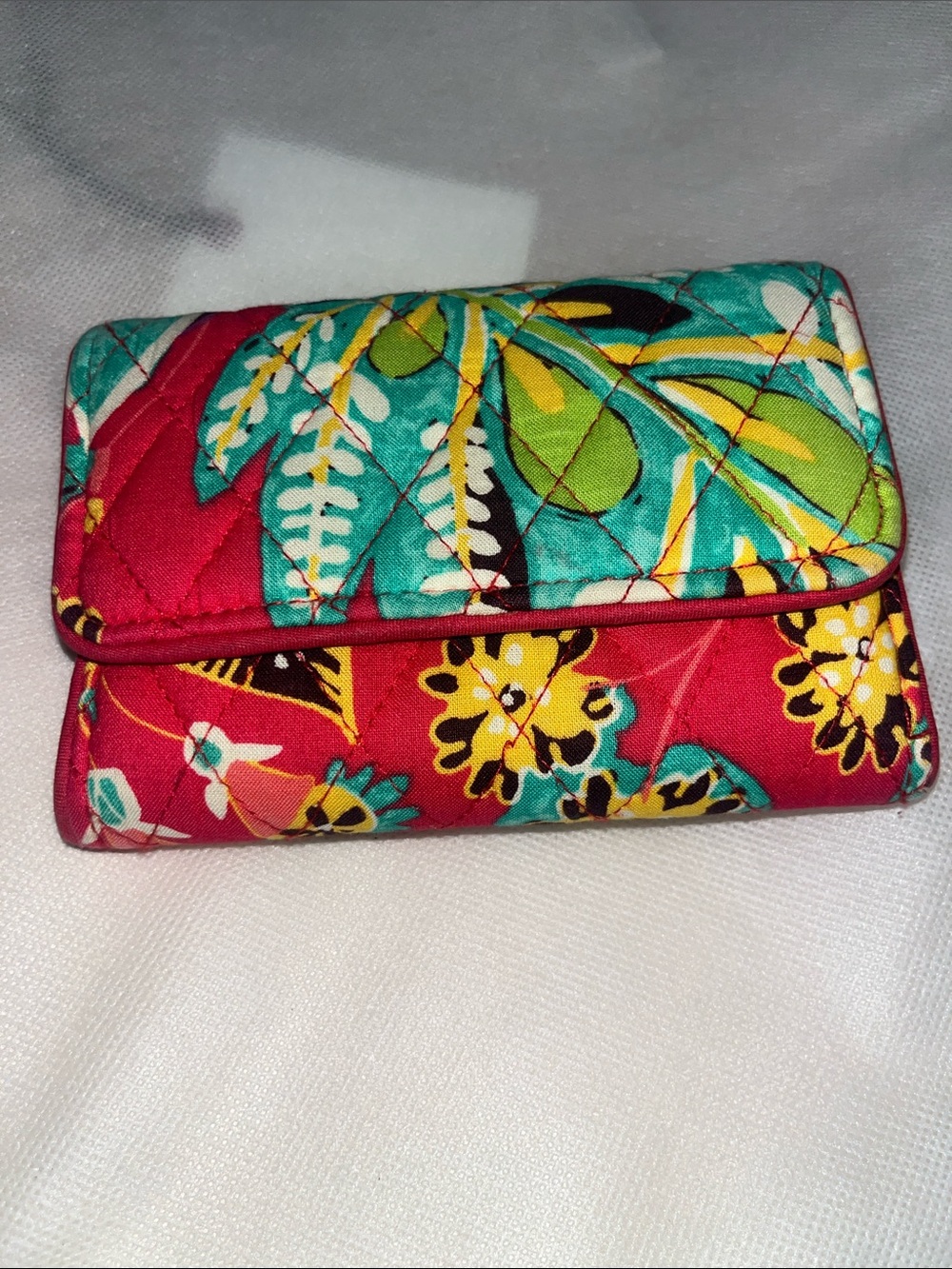 Vera Bradley Quilted Floral Fold-Over Wallet - Red, Teal & Yellow